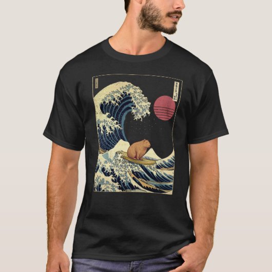 Capybara Kanagawa Wave Funny Surf Tier T-Shirt (Vorderseite)