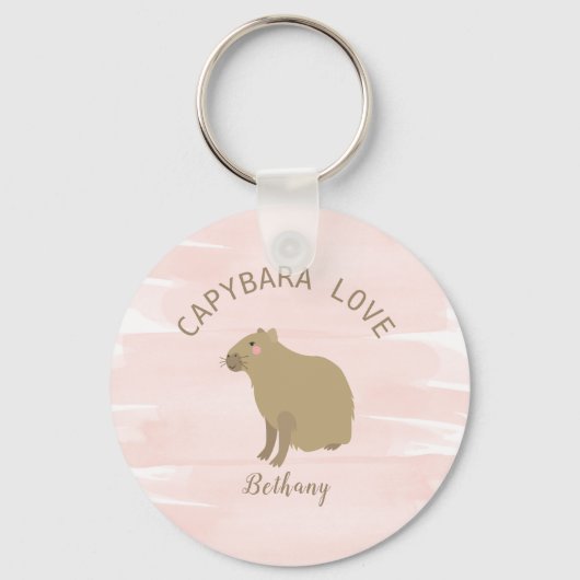 Capybara Kawaii Girly Pink Watercolor Schlüsselanhänger (Vorderseite)