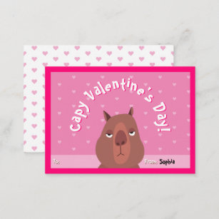 Capybara-Klassenzimmer Valentinstag-Karte   Rosa Mitteilungskarte
