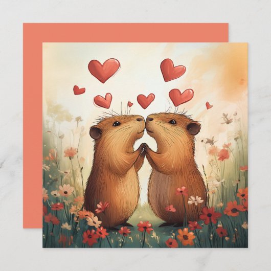 Capybara Liebe - Ein romantischer Moment auf der W Einladung (Vorne/Hinten)
