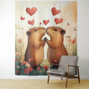Capybara Liebe - Ein romantischer Moment auf der W Wandteppich