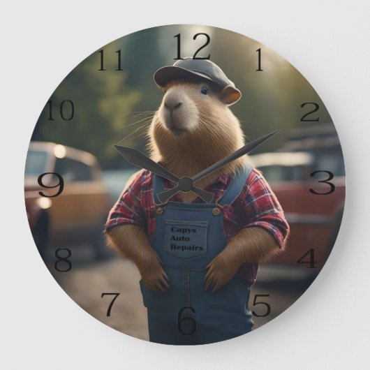"Capybara Mechanic: Fett, Gänge und gute Roben" Große Wanduhr (Vorderseite)