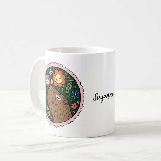 Capybara mit Blume niedliche Capybara Kunst Brauch Kaffeetasse (Vorderseite Links)
