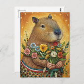 Capybara mit Blume Volkskunst Postkarte (Vorne/Hinten)