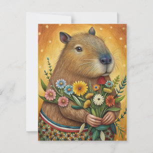 Capybara mit Blume Volkskunst Postkarte