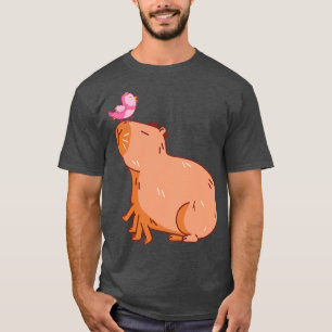 Capybara mit einem rosa Vogel eine Parodie der KI T-Shirt