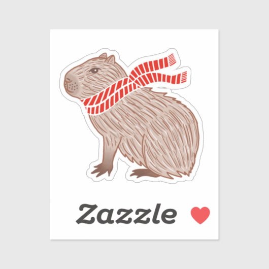 Capybara mit einem roten Scarf-Sticker Aufkleber (Blatt)