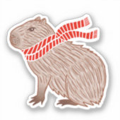 Capybara mit einem roten Scarf-Sticker Aufkleber (Vorderseite)
