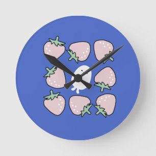Capybara mit Erdbeeren Doodle Ästhetik Runde Wanduhr