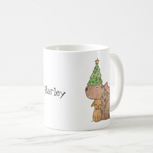 Capybara mit Hund und Katze Custom Holiday Geschen Kaffeetasse (VorderseiteRechts)
