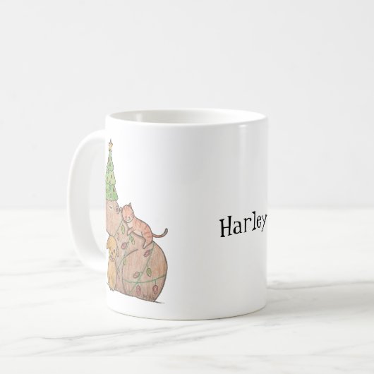 Capybara mit Hund und Katze Custom Holiday Geschen Kaffeetasse (Vorderseite Links)