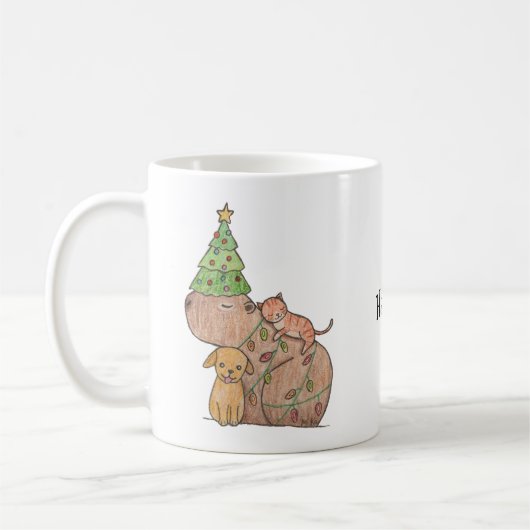 Capybara mit Hund und Katze Custom Holiday Geschen Kaffeetasse (Links)