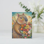 Capybara mit lustigen und niedlichen Blume Postkarte (Stehend Vorderseite)