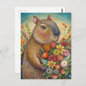 Capybara mit lustigen und niedlichen Blume Postkarte (Vorne/Hinten)