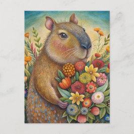 Capybara mit lustigen und niedlichen Blume Postkarte