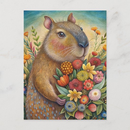 Capybara mit lustigen und niedlichen Blume Postkarte (Vorderseite)