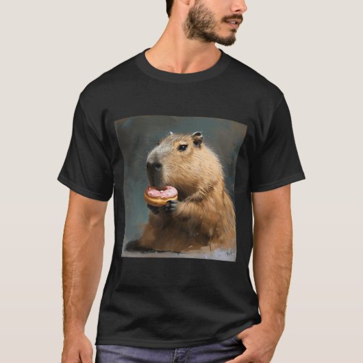 Capybara mit rosa Donut T-Shirt (Vorderseite)
