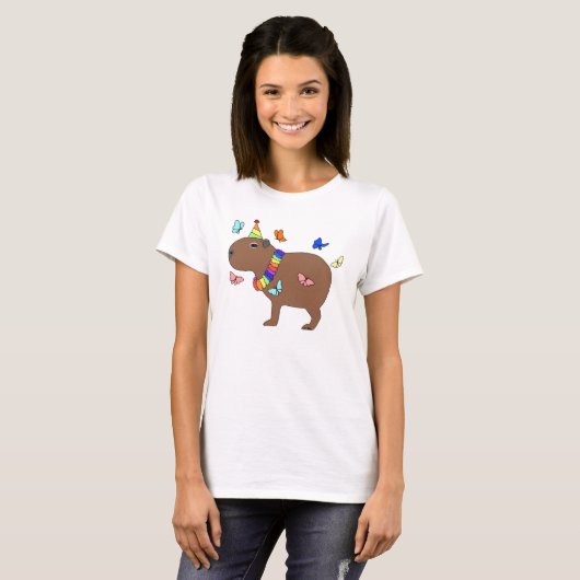 Capybara mit Schmetterlingen süße Tier T-Shirt (Vorne ganz)