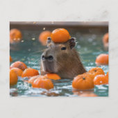 Capybara mit schwimmenden Orangen Postkarte (Vorderseite)