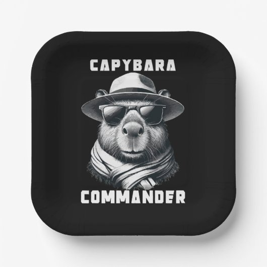 Capybara mit Sonnenbrille Capy Kommandant Pappteller (Vorderseite)