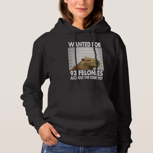 Capybara Mugshot Wanted For 93 Felonies Across The Hoodie (Vorderseite)