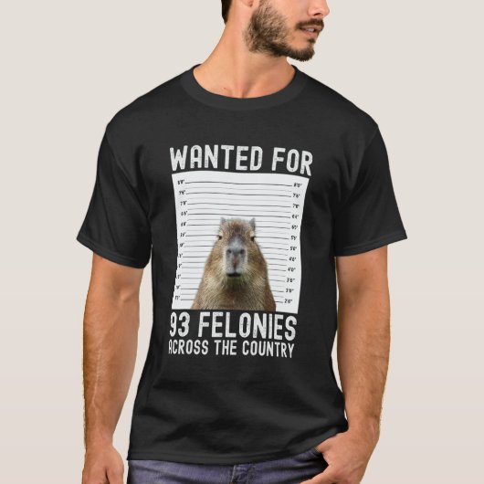 Capybara Mugshot Wanted For 93 Felonies Across The T-Shirt (Vorderseite)