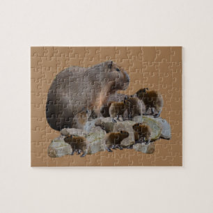 Capybara Mummy mit Babys, Jigsaw Puzzle