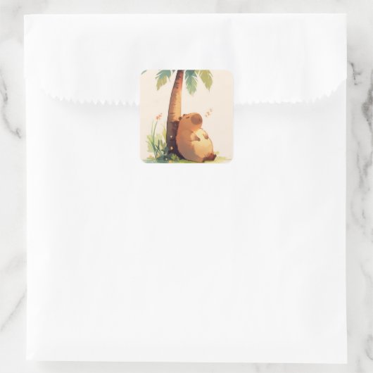Capybara Napping unter Palmen Quadratischer Aufkleber (Tasche)