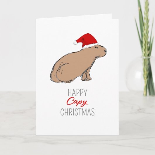 Capybara Niedlich Retro Hand Gezeichnet Weihnachts Karte (Vorderseite)