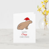 Capybara Niedlich Retro Hand Gezeichnet Weihnachts Karte (Gelbe Blume)