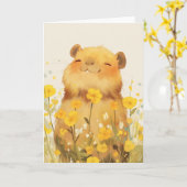 Capybara Niedlich Smile Karte (Gelbe Blume)