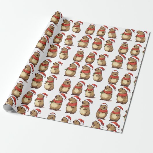 Capybara Niedliches Weihnachtsmuster Geschenkpapier (Ungerollt)