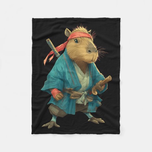 Capybara Ninja Samurai Japan Funny Japanese Graphi Fleecedecke (Vorderseite)