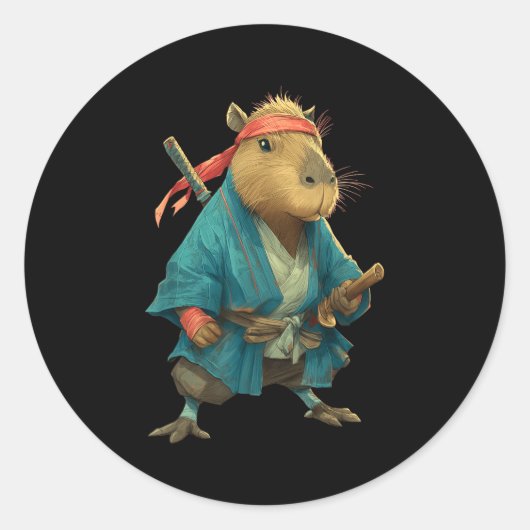 Capybara Ninja Samurai Japan Funny Japanese Graphi Runder Aufkleber (Vorderseite)
