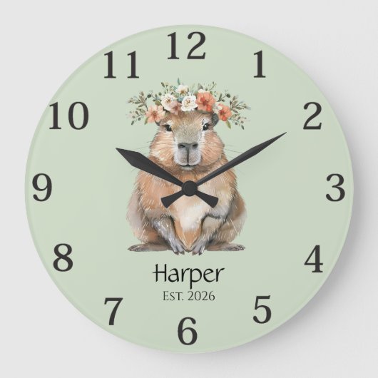 Capybara Nursery Wall Clock • Personalized Große Wanduhr (Vorderseite)