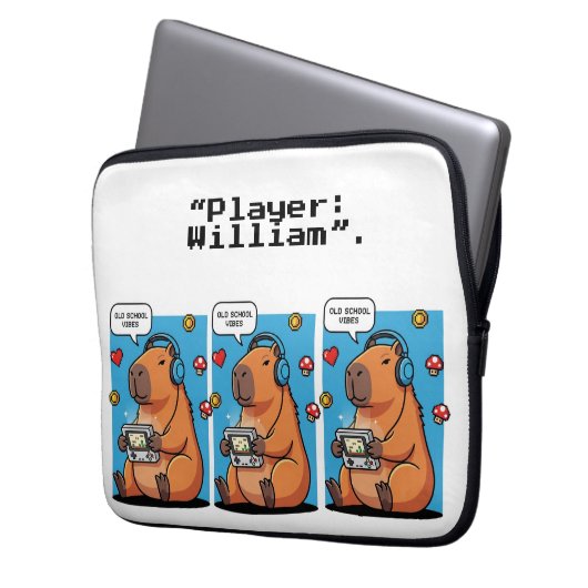 Capybara Old School Gamer Laptop Sleeve (Vorderseite Links)