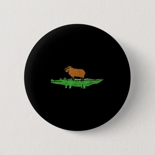 Capybara On Crocodile Capy Alligator Rodent Men Wo Button (Vorderseite)