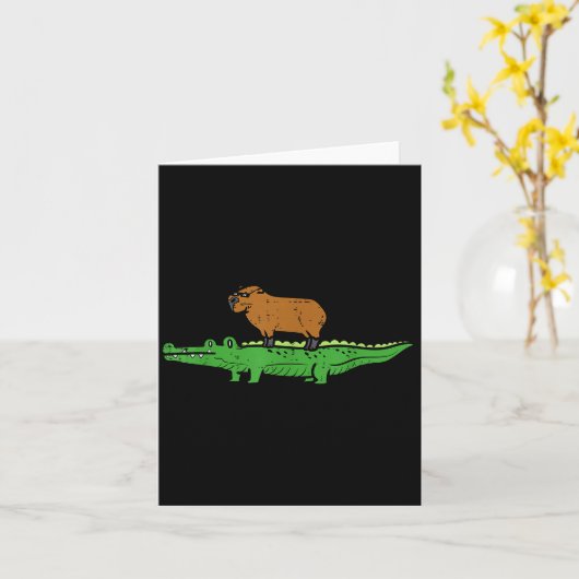 Capybara On Crocodile Capy Alligator Rodent Men Wo Karte (Gelbe Blume)