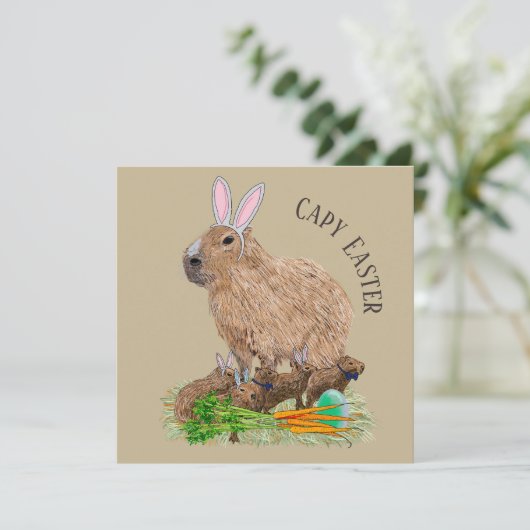 Capybara Ostern Niedlich Bunny Funny Einladung (Stehend Vorderseite)