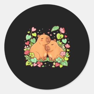 Capybara-Paar süßes Valentinstags-Blumenherz Runder Aufkleber