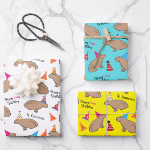 Capybara Personalisiert Illustrierter Geburtstag Geschenkpapier Set