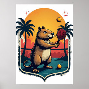 Capybara Pickleball Club Retro Logo Tee Aufkleber Poster