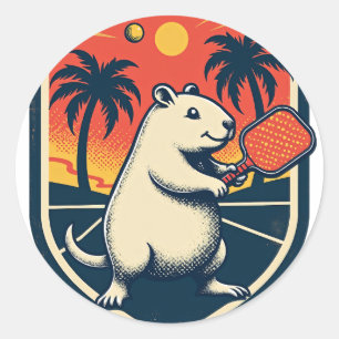 Capybara-Pickleball-Club Retro-Logo - Vintage Spor Runder Aufkleber