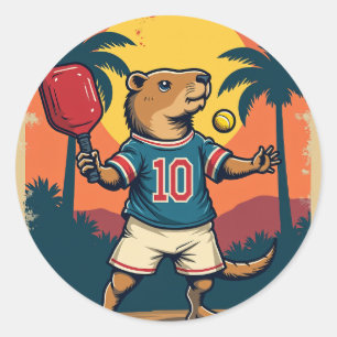 Capybara-Pickleball-Club Retro-Logo Vintage-Sport Runder Aufkleber