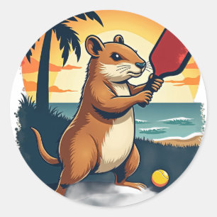 Capybara-Pickleball-Club-Retro-Sportlogo Capybar Runder Aufkleber