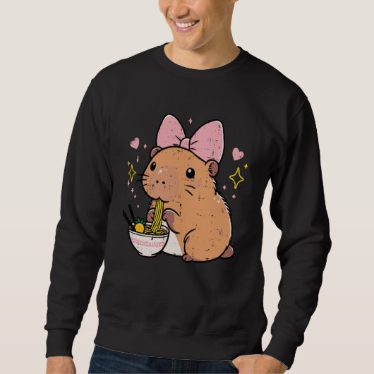 Capybara Pink Bow Eating Ramen Cute Capy Women Gir Sweatshirt (Vorderseite)
