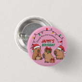 Capybara Pink Christmas Holiday Birthday Button (Vorne & Hinten)