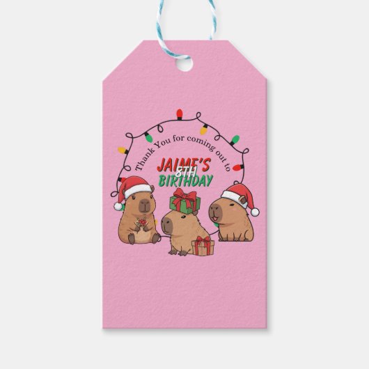 Capybara Pink Christmas Holiday Birthday Geschenkanhänger (Vorderseite)