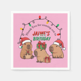 Capybara Pink Christmas Holiday Birthday Serviette