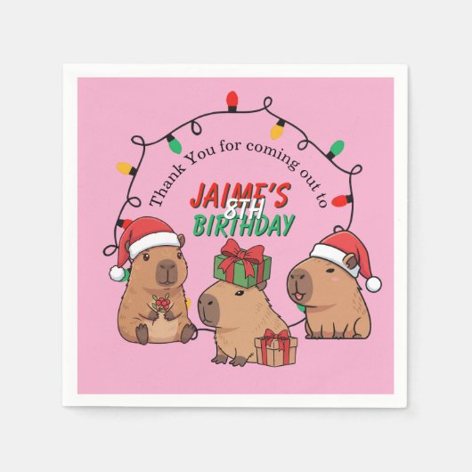 Capybara Pink Christmas Holiday Birthday Serviette (Vorderseite)